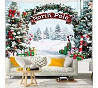 Chickwin Tapisserie Murale Noël Impression 3D, Toile de Fond Noel Tapisserie de Fenêtre et de Porte Fausse Cheminée Noel pour Salon, Chambre, Dortoir, Fond de Fête (150x130cm,Neige)