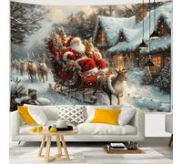 Chickwin Tapisserie Murale Noël Impression 3D, Toile de Fond Noel Tapisserie de Fenêtre et de Porte Fausse Cheminée Noel pour Salon, Chambre, Dortoir, Fond de Fête (95x73cm,Traîneau)