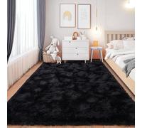Chicnix Tapis de chambre à coucher, à poils longs, moelleux, 140 x 200 cm, noir, en peluche douce, antidérapant, pour chambre d'enfant, décoration d'intérieur