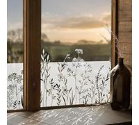 Chicskin Film d'intimité pour fenêtres en verre, blanc pur vintage givré, pour cuisine, salle de bain, bureau, chambre à coucher, intimité, fleurs sauvages et herbes 39 x 150 cm