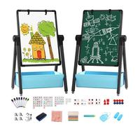 Chidiam Chevalet pour Enfants 3 en 1 Double Face Planche à Dessin Pliable, Hauteur Réglable, Rotatif à 360 ° Tableau Blanc Et Noir avec Lettres Et Chiffres pour Garçons Et Filles