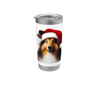 Chien de berger des Shetland avec bonnet de Père Noël Cristmas Gobelet isotherme en acier inoxydable double paroi