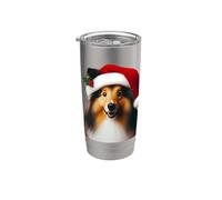 Chien de berger des Shetland avec bonnet de Père Noël Cristmas Gobelet isotherme en acier inoxydable double paroi
