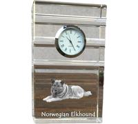 Chien élan norvégien - horloge en verre avec photo, photo de chien en cristal, horloge sur pied personnalisée pour bureau de la marque Art-Dog
