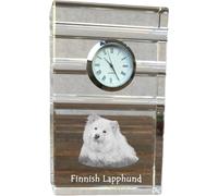 Chien finnois de Laponie - horloge en verre avec photo, photo du chien en cristal, horloge sur pied personnalisée pour le bureau, marque Art-Dog
