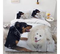 Chien Housse de Couette 160x200 Parures de Lit 1 Personne Imprimé 3D Microfibre Douce Animaux et Animaux de Compagnie Mignons Housses Couette avec 2 Taies d'oreiller et Fermeture Éclair k.4680