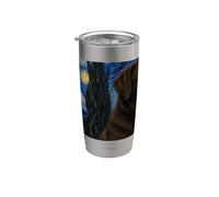 Chien labrador chocolat Van Gogh Nuit étoilée Gobelet isotherme en acier inoxydable double paroi