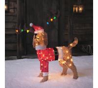 Chien Lumineux avec Bois de Cerf à Guirlande Multicolore, Figurine de Noël de 80 cm