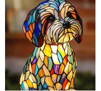 Chien maltais Taille : 17 cm Modèle avec interrupteur USB indépendant - veilleuse LED décorative en résine, statuette animale ar