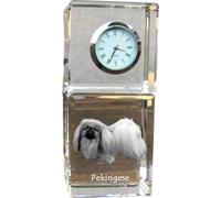 Chien pékinois - horloge en cristal avec photo, photo du chien dans le cristal, horloge de table personnalisée de la marque Art-Dog