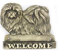 Chien pékinois - plaque de porte avec chien, plaque de bienvenue en laiton, plaque exceptionnelle avec l'inscription « Welcome » de la marque Art-Dog