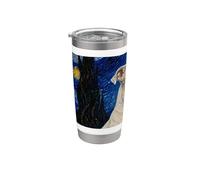 Chien Pitbull blanc Van Gogh Nuit étoilée Gobelet isotherme en acier inoxydable double paroi