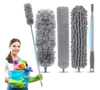 Chiffon anti-poussière télescopique Unyqoos® en microfibre, 280 cm – extensible, manche réglable, 3 têtes interchangeables, nettoyage sans traces pour le bois, le verre et le métal