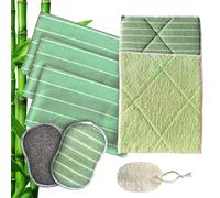 Chiffon Microfibre Bambou 8 pièces, 3 Eponges OFFERTES ! Pour Nettoyer Lustrer Vitres, Plan de Travail, Plaque Induction, Vaisselle, Voiture, Lunettes Lot de Torchons Lavettes Eponge Lavable + Loofah