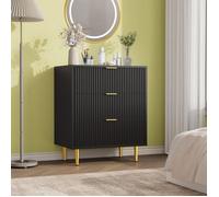 Chiffonnier 3 Tiroirs Bois Cannelé, Commode Moderne avec Poignées et Pieds en Métal pour Chambre Salon et Entrée