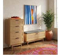 Chiffonnier 4 tiroirs avec cannage naturel - Décor imitation bois - L 50 x P 39,5 x H 95cm - AMANA