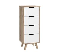 Meubletmoi Chiffonnier 4 tiroirs de Rangement décor chêne Naturel et Blanc Mat Pieds Bois Massif inclinés - ALBANE