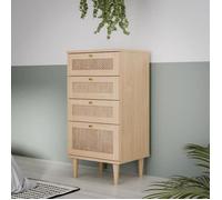 Chiffonnier 4 tiroirs - Décor Chêne et cannage - L50,4 x P41,4 x H108,8 cm - CALASETTA
