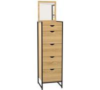 Chiffonnier 5 tiroirs DETROIT 40x40x125 cm avec miroir meuble d'entrée design industriel Bois G