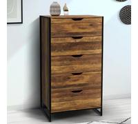 IDMarket – Chiffonnier Hawkins 5 tiroirs 60 cm Bois foncé Design industriel