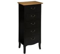Atmosphera - Chiffonnier Chrysa Noir et Bois - 45 x 30 x 113 cm - 5 Tiroirs, Meuble de Rangement, Style Romantique - pour Chambre, Salon, Entrée
