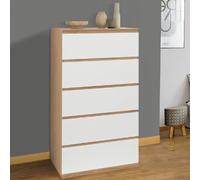 IDMARKET Chiffonnier 5 tiroirs TOMI 60 cm commode semainier bois façon hêtre et blanc