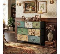 Chiffonnier 7 Tiroirs - AMBIANCE - Motifs Rétro & Vintage - 100x30x78cm - Commode Haute pour Chambre & Salon - Style Bohème Chic