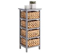 Chiffonnier ARBO petite commode en bois de paulownia gris, avec 4 paniers tressés en jacinthe d'eau, style maison de campagne
