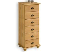 Chiffonnier COLMAR commode apothicaire avec 6 tiroirs de rangement, en pin massif finition cirée