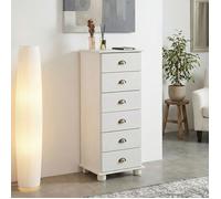 Chiffonnier COLMAR commode apothicaire avec 6 tiroirs de rangement, en pin massif lasuré blanc