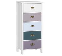Chiffonnier commode 5 tiroirs, meuble de rangement multicolore en MDF pour chambre, entrée ou salon