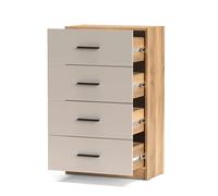 Chiffonnier commode à 4 tiroirs coloris Beige/chêne Mauvella