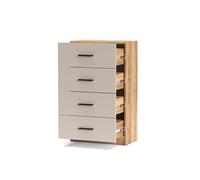 Chiffonnier commode à 4 tiroirs coloris Beige/chêne Mauvella - Longueur 60 x Hauteur 100 x Profondeur 34,5 cm - -