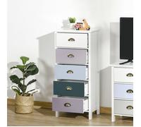 Chiffonnier commode meuble de rangement 5 tiroirs multicolores avec poignée métal coquille MDF - dim. 45L x 30l x 95,4H cm