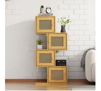 Chiffonnier de Chambre avec 4 Portes en Rotin, Meuble de Rangement avec Motif bambou, Chambre et Salon, 40 x 40 x 85cm, Naturel