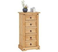 Chiffonnier en pin SALSA style mexicain, avec 5 tiroirs Naturel G