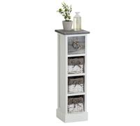 Chiffonnier FLOWER petit meuble avec 1 tiroir et 3 paniers étagère en bois de paulownia blanc et gris style shabby chic