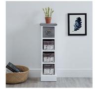 Chiffonnier Flower Petit Meuble avec 1 tiroir et 3 paniers étagère en Bois de Paulownia Blanc et Gris St PETIT MEUBLE DE RANGEMENT