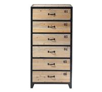 Chiffonnier industriel 6 tiroirs en métal noir et bois de sapin 60x120x40cm Beige