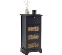 Chiffonnier JASMIN petite commode avec 4 tiroirs, style vintage bohême, en bois de paulownia lasuré noir et rotin Noir G