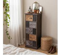 Chiffonnier MARA avec 5 tiroirs, commode en bois de paulownia style vintage ethnique bohême avec gravures