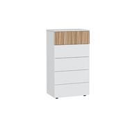 Chiffonnier, meuble de rangement avec 5 tiroirs coloris blanc artic, naturel - longueur 61 x hauteur 109 x profondeur 40 cm - -