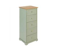 Chiffonnier meuble de rangement avec 5 tiroirs, Vert Céladon - Longueur 45 x Profondeur 39 x Hauteur 113 cm