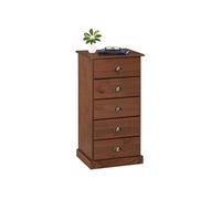 Chiffonnier PARIS en pin massif, 5 tiroirs, lasuré brun foncé