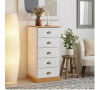 Chiffonnier PARIS L 48 cm en pin massif blanc et brun 5 tiroirs commode petit meuble de rangement haut pour chambre