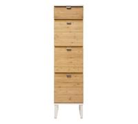 Chiffonnier PEGANE - 3 tiroirs - coloris naturel et blanc - 33x33x130,5 cm