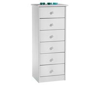 Chiffonnier RONDO meuble de rangement commode apothicaire avec 6 tiroirs, en pin massif lasuré blanc
