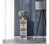 Chiffonnier SALVA H 77 cm en bois massif blanc, gris et brun 5 tiroirs commode petit meuble de rangement haut