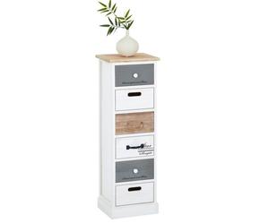 Chiffonnier SALVA petite commode avec 6 tiroirs en bois de paulownia style shabby chic vintage rustique blanc