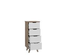Chiffonnier VANKKA 4 Tiroirs - Décor chêne et blanc - Style scandinave - L 45 x P 42 x H 108 cm